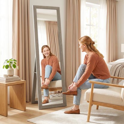 Full Length Mirror, 37 x 157 cm, Hanging or Freestanding, Rectangular Full Body Mirror for Living Room, Bedroom, Grey