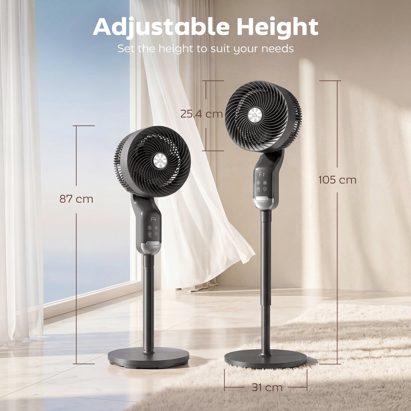 20 dB Silent Standing Fan, Pedestal Fan with Remote, Oscillating, 8 Speeds, Adjustable Height, 12H Timer
