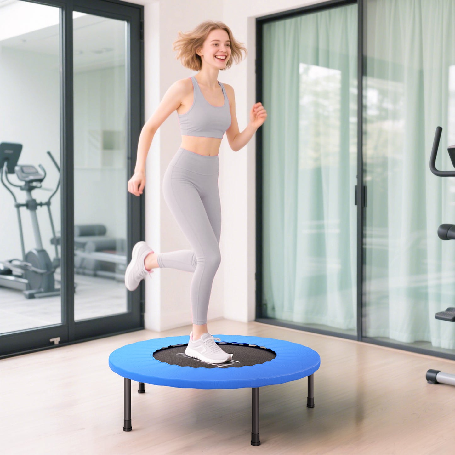 32" Mini Fitness Trampoline Home Gym Yoga Exercise Rebounder Indoor Outdoor Jumper with Safety Pad, Support Up to 100 KG
