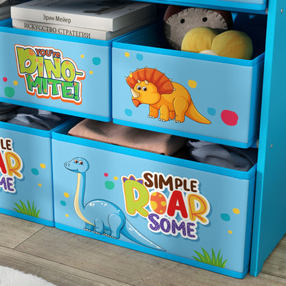 3-Tier Kids Storage Unit with 9 Non-Woven Fabric Boxes for Toys, Books, for Bedroom, Nursery, Blue