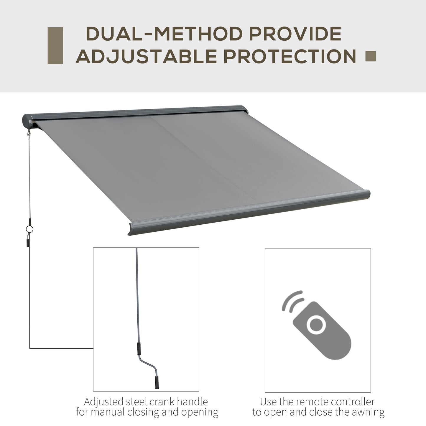 3.5 x 3m LED Light Full Cassette Case Electric Awning for Home Sun Shade with 40m Remote Controller, Grey
