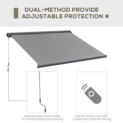 3.5 x 3m LED Light Full Cassette Case Electric Awning for Home Sun Shade with 40m Remote Controller, Grey