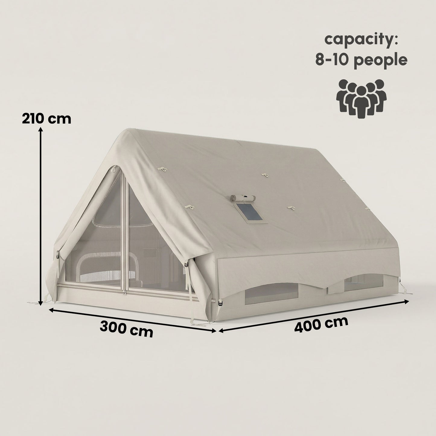 Inflatable Camping Tent, 4 Season Hot Tent 10000mm Waterproof with Chimney Opening, Sky Light and Air Pump, Khaki