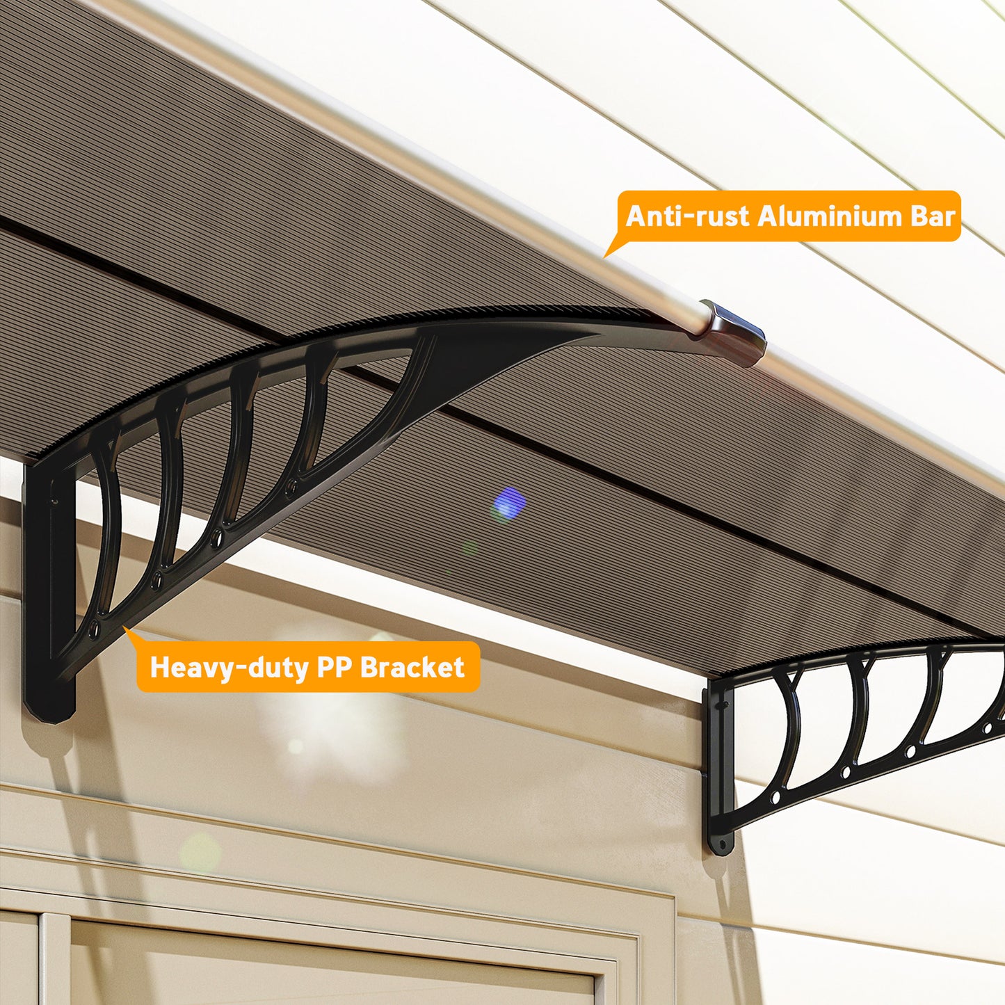Front Door Canopy, Outdoor Awning, Rain Shelter, 200 x 96cm, Brown
