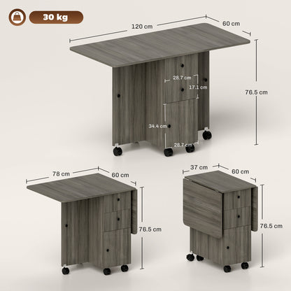 Multi-Storage Six-Person Drop Leaf Dining Table - Grey