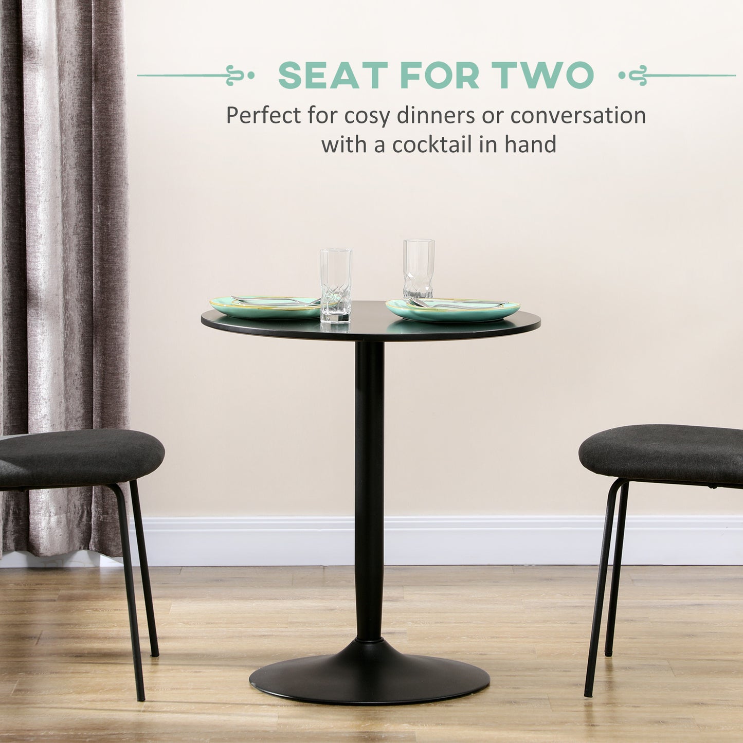 75H x Φ70cm Two-Person Minimalistic Dining Table - Black
