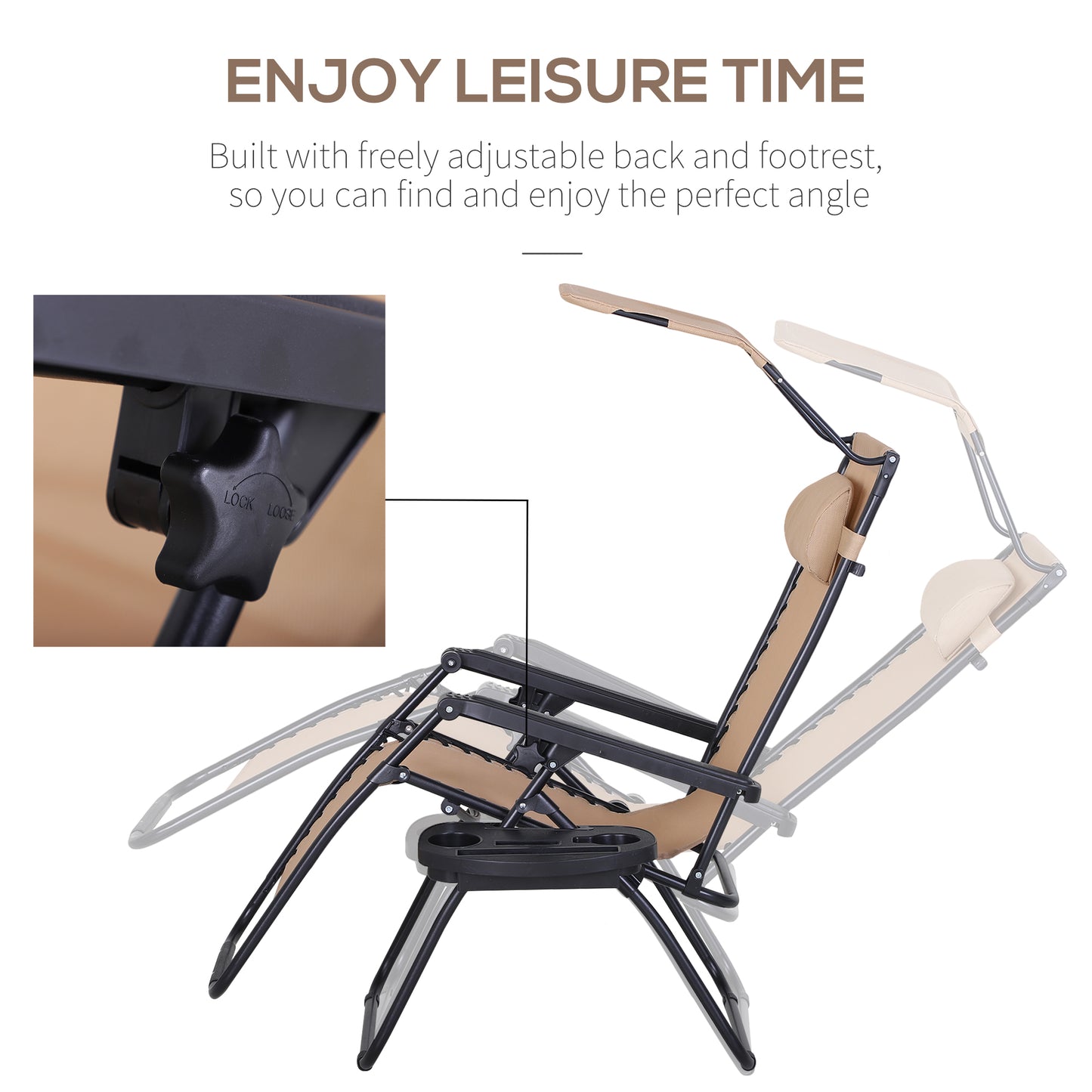 Foldable Reclining Garden Chair with Headrest, Zero Gravity Deck Sun Lounger Seat Chair with Footrest, Armrest