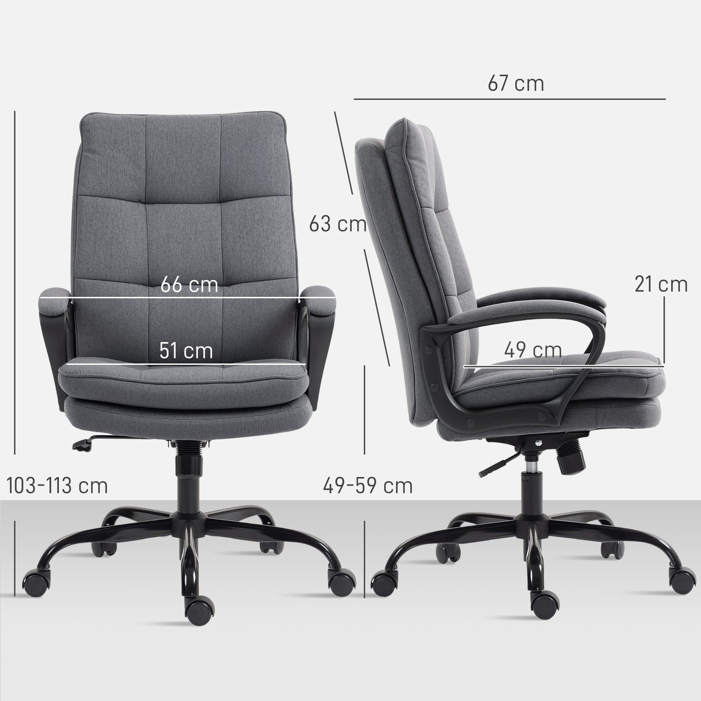 Double Padded Linen-Look Office Chair - Charcoal Grey