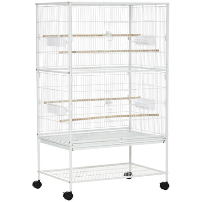 Large Bird Cage Budgie Cage for Finch Canaries Parakeet with Rolling Stand, Slide-out Tray, Storage Shelf, Food Containers