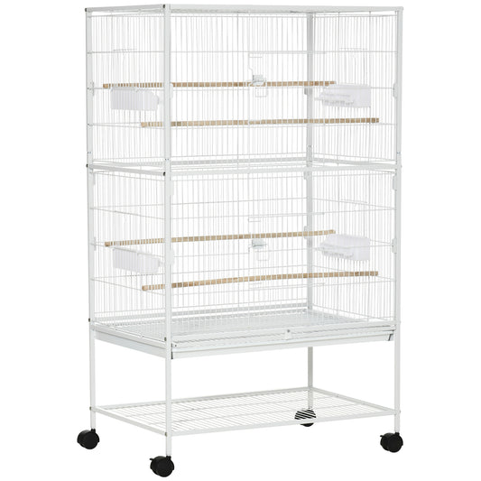 Large Bird Cage Budgie Cage for Finch Canaries Parakeet with Rolling Stand, Slide-out Tray, Storage Shelf, Food Containers