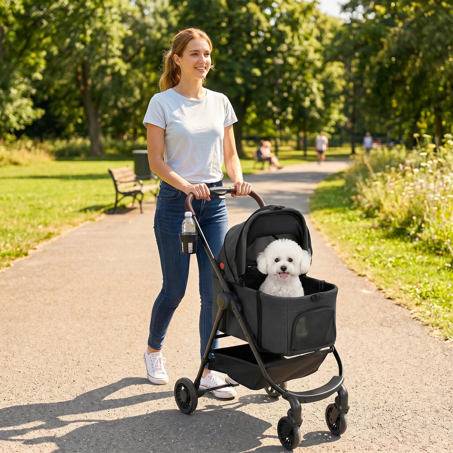 Dog Stroller, 3 in 1 Foldable Pet Stroller for Small Puppy Cat with Detachable Travel Carrier, Storage Basket, Black