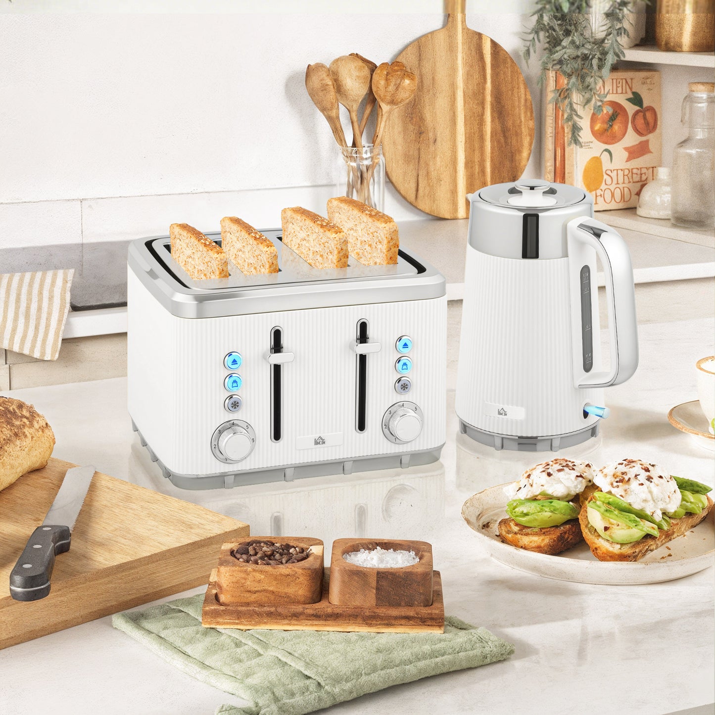 Electric Stainless Steel Kettle and Toaster Set, 3000W 1.7L UK Strix Thermostat Fast Boil Kettle w/ Limescale Filter