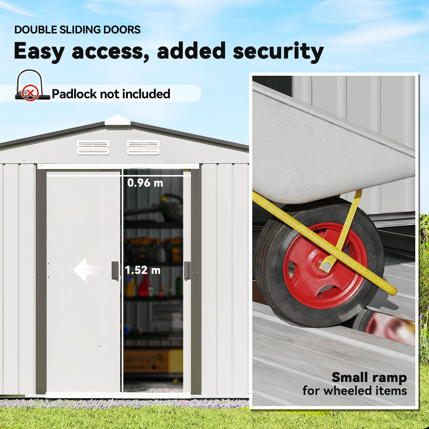 Metal 9 x 6FT Bike Shed, Mobility Scooter Shed House with Foundation Kit, Ventilation, Silver