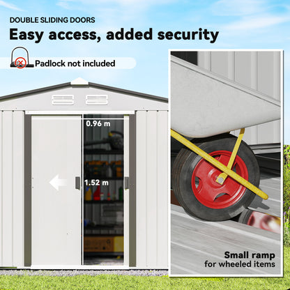 Metal 9 x 6FT Bike Shed, Mobility Scooter Shed House with Foundation Kit, Ventilation, Silver