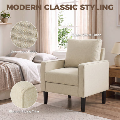 Accent Chair, Removable Pillow Linen Armchair with Comfy Spring Cushion for Living Room, Bedroom, Study, Cream