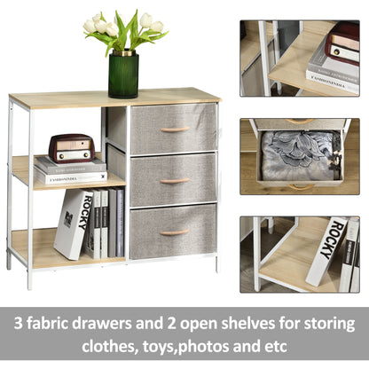 Chest of Drawers Storage Dresser Cabinet Organizer with 3 Fabric Drawers and 2 Display Shelves for Living Room, Bedroom