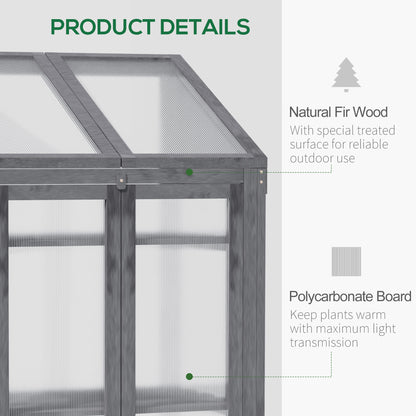 Wooden Cold Frame Polycarbonate Greenhouse with Openable Top Cover and Double Door, Grow House for Flower