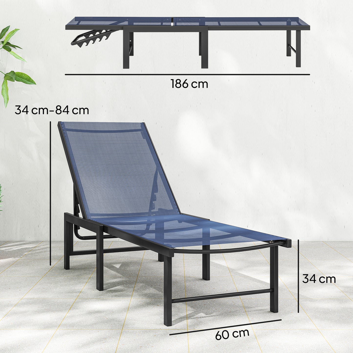 Set of Two Reclining Sun Loungers - Dark Blue