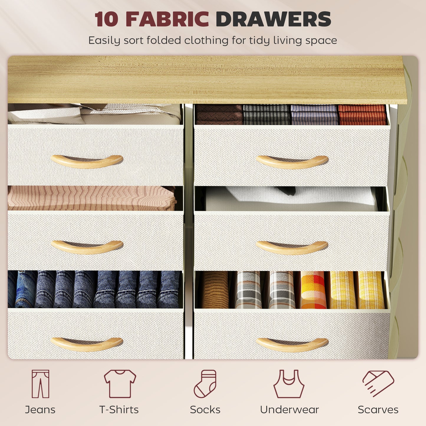 Chest of Ten Fabric Drawers - Beige