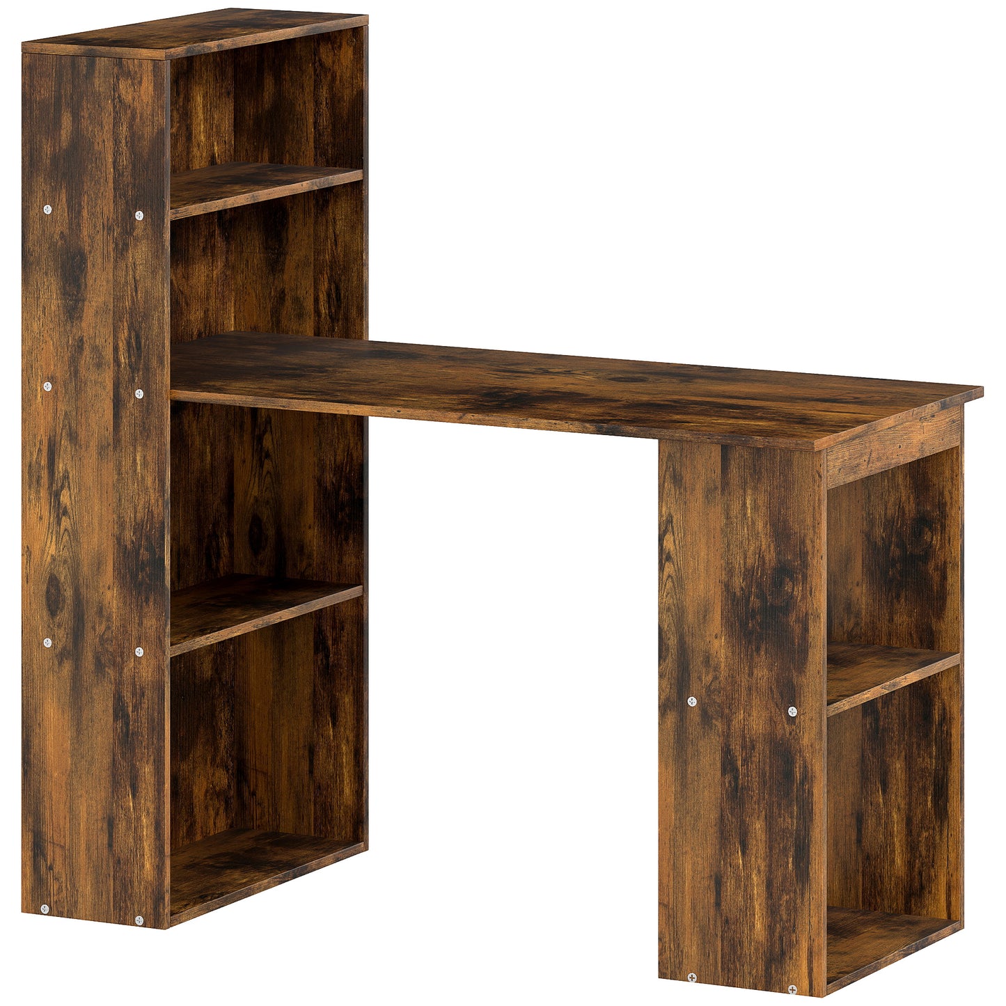 120cm Computer Desk, Wooden PC Laptop Table with 6-Tier Storage Bookshelves, Home Office Working Study Desk