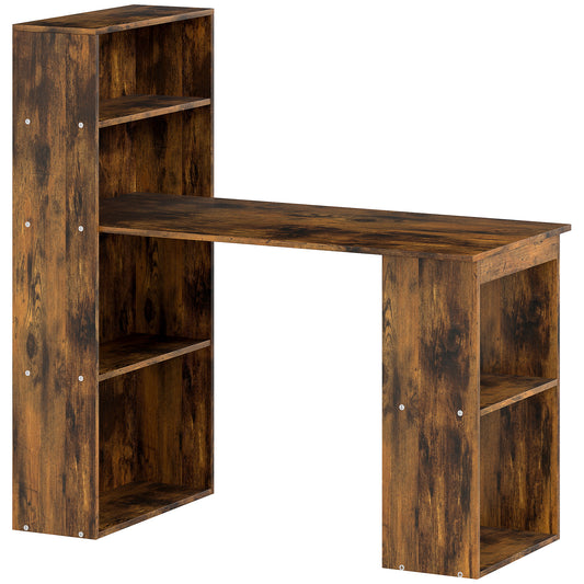 120cm Computer Desk, Wooden PC Laptop Table with 6-Tier Storage Bookshelves, Home Office Working Study Desk