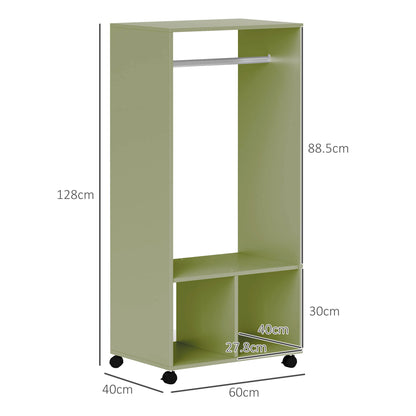 Open Wardrobe on Wheels, Bedroom Wardrobe with Clothes Hanging Rail, 2 Storage Shelves, Mobile Garment Rack for Cloakroom