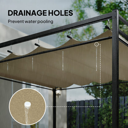 3 x 3 m Pergola with Retractable Roof Canopy and Curtains, UPF30+ Metal Frame Garden Pergola Gazebo Sun Shade, Khaki