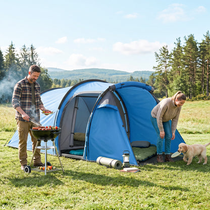 2 Man Tunnel Tent with Sewn-in Groundsheet, Air Vents, Rainfly, 2000mm Large Camping Tent with Bedroom, Porch