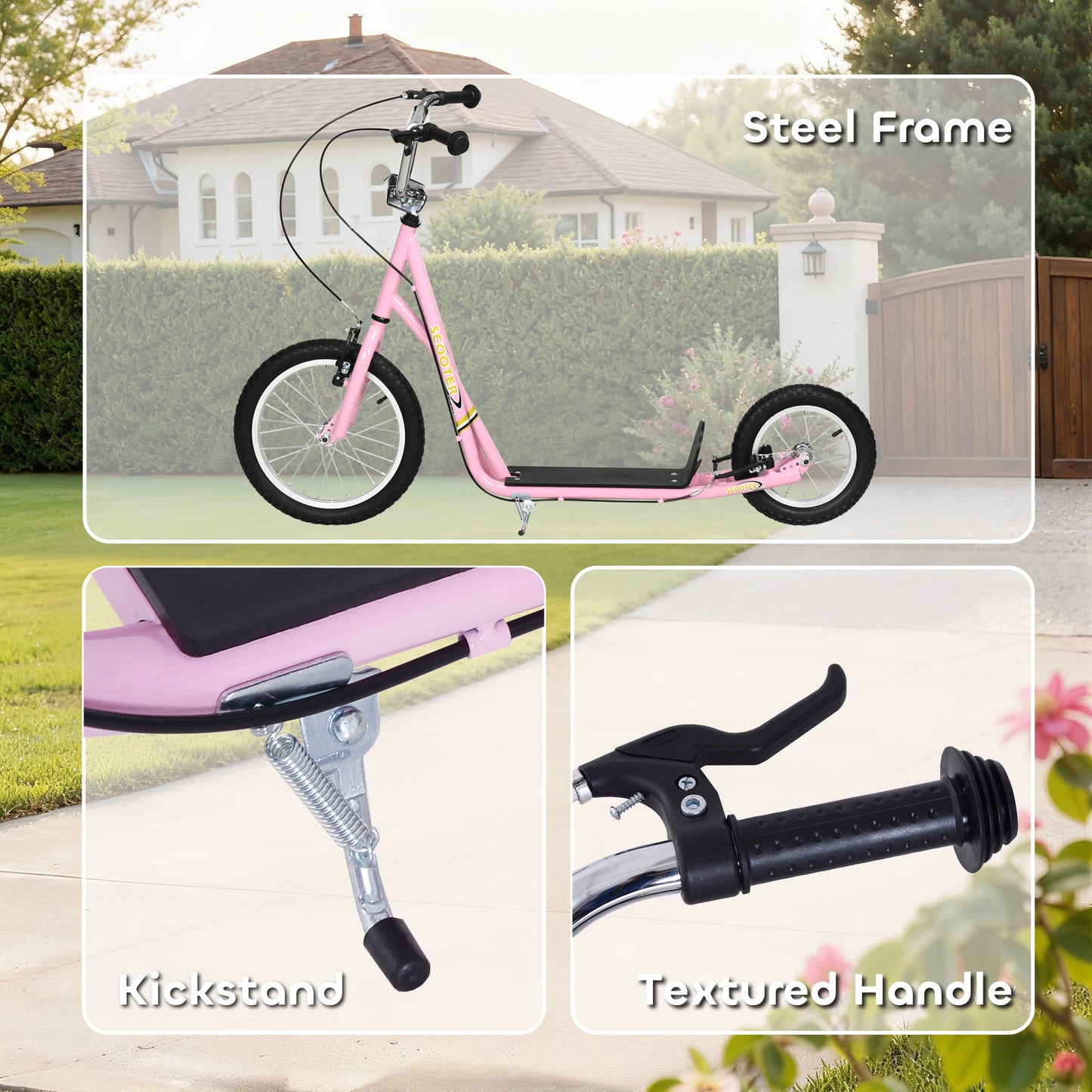 Kids Scooter, Teen Kick Scooter with Rubber Wheels, 16" Front Wheel, Height Adjustable Handlebar, Dual Brakes, Kick Stand