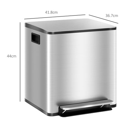 30L Dual Compartment Stainless Steel Bin, with Deodoriser Holders - Silver Tone