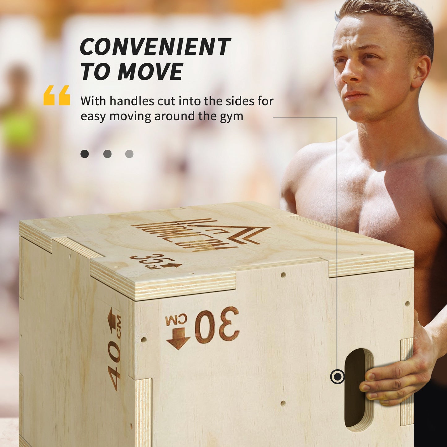 3-in-1 Wooden Plyo Box, Plyometric Jump Box with Handle Openings for Home Gym, 12" x 14" x 16", Natural
