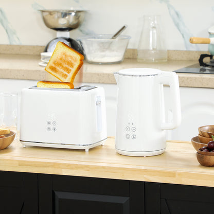 Polished Stainless Steel Kettle and Toaster Set - White