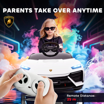 12V Licensed Lamborghini Electric Cars for Kids, Ride On Car with Remote Control for 3-6 Years Old, White