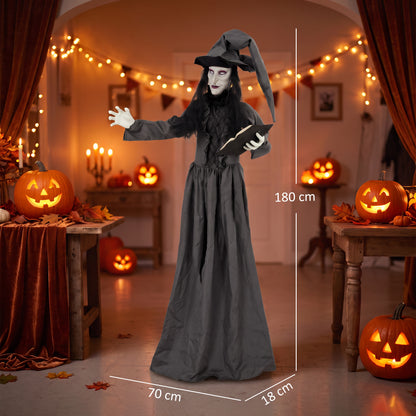 180cm Life Size Animated Witch Halloween Decorations Outdoor Indoor, Scary Halloween Animatronics Decor