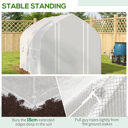 3 x 2(m) Walk-in Polytunnel Greenhouse, Zipped Roll Up Sidewalls, Mesh Door, 6 Mesh Windows