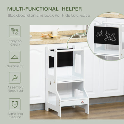 Toddler Learning Tower, 2 in 1 Toddler Step Stool for Kids with Chalkboard and Security Rail