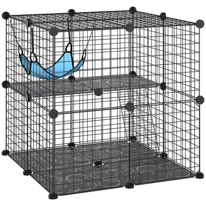 Indoor Cat Cage DIY Customizable 2-Tier Indoor Cat Enclosure with 2 Doors and Hammock 70 cm Black