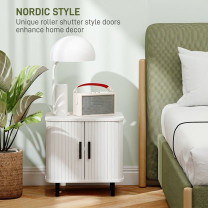 Nightstand with Sliding Doors and Metal Legs White Wood Effect