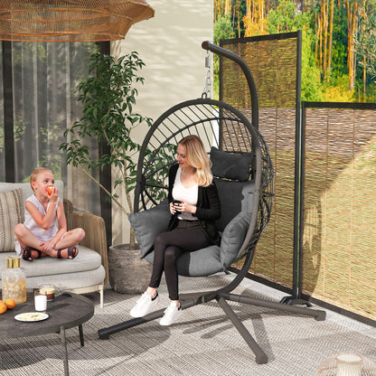 Metal Stand Hanging Egg Chair, with Full Body Padded Seat - Grey