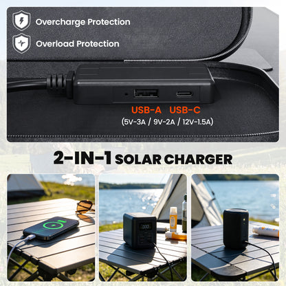 100W Portable Solar Panel, Foldable Solar Charger with USB-A & USB-C Fast Charging Output