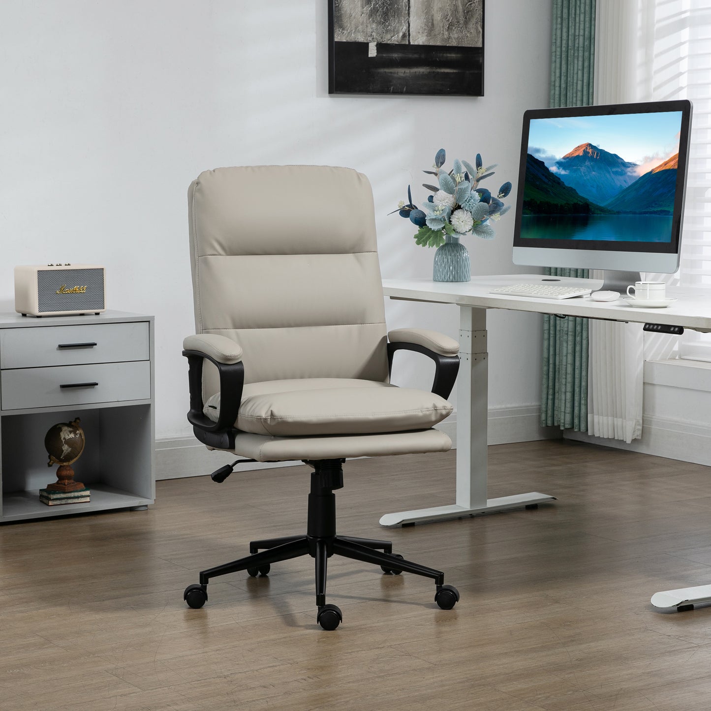 Office Chair, PU Leather Computer Desk Chair Office Chair with Adjustable Height and Swivel Rolling Wheels for Work Study