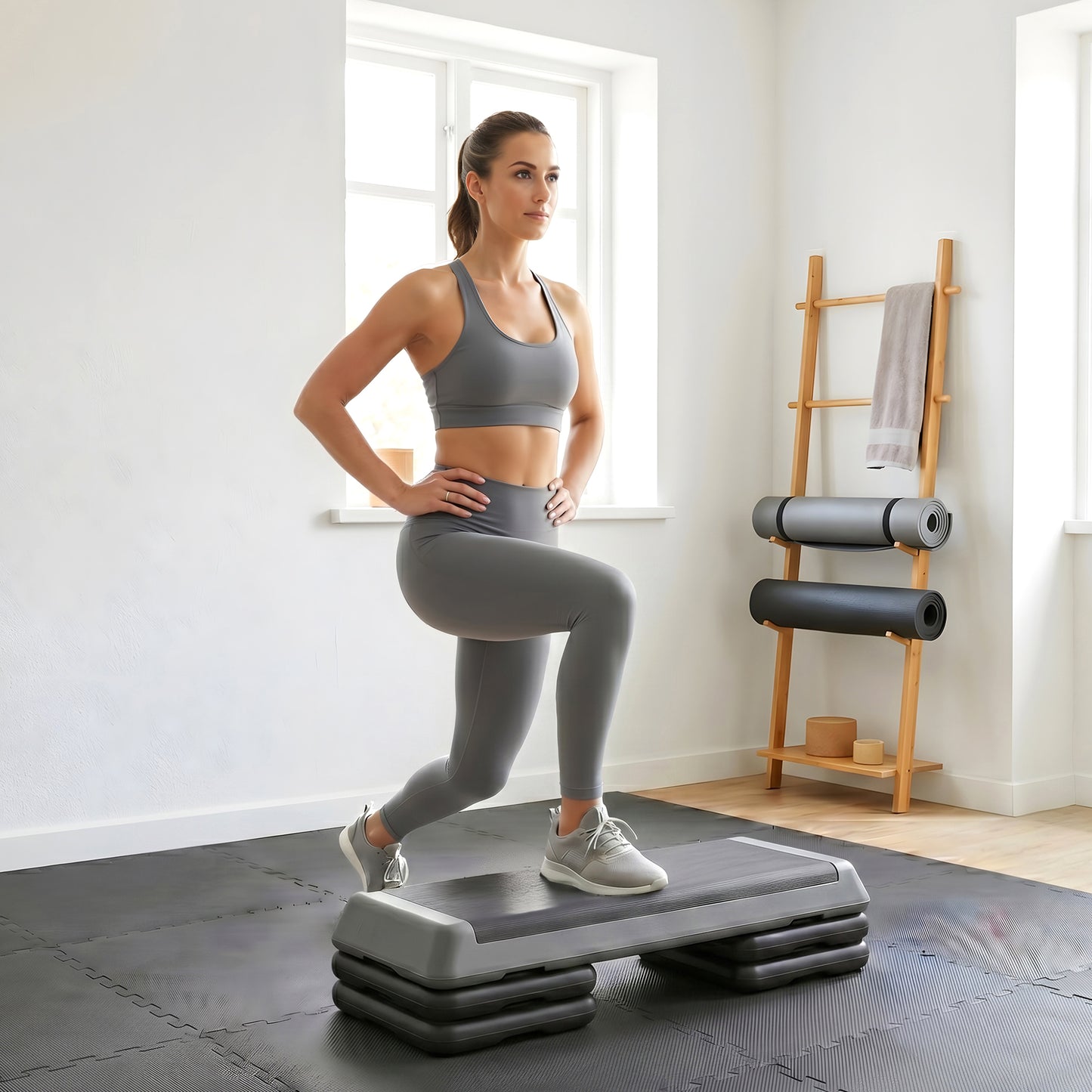Adjustable Fitness Stepper, with Non-Slip Surface, for Home, Gym, Office Workout, Grey