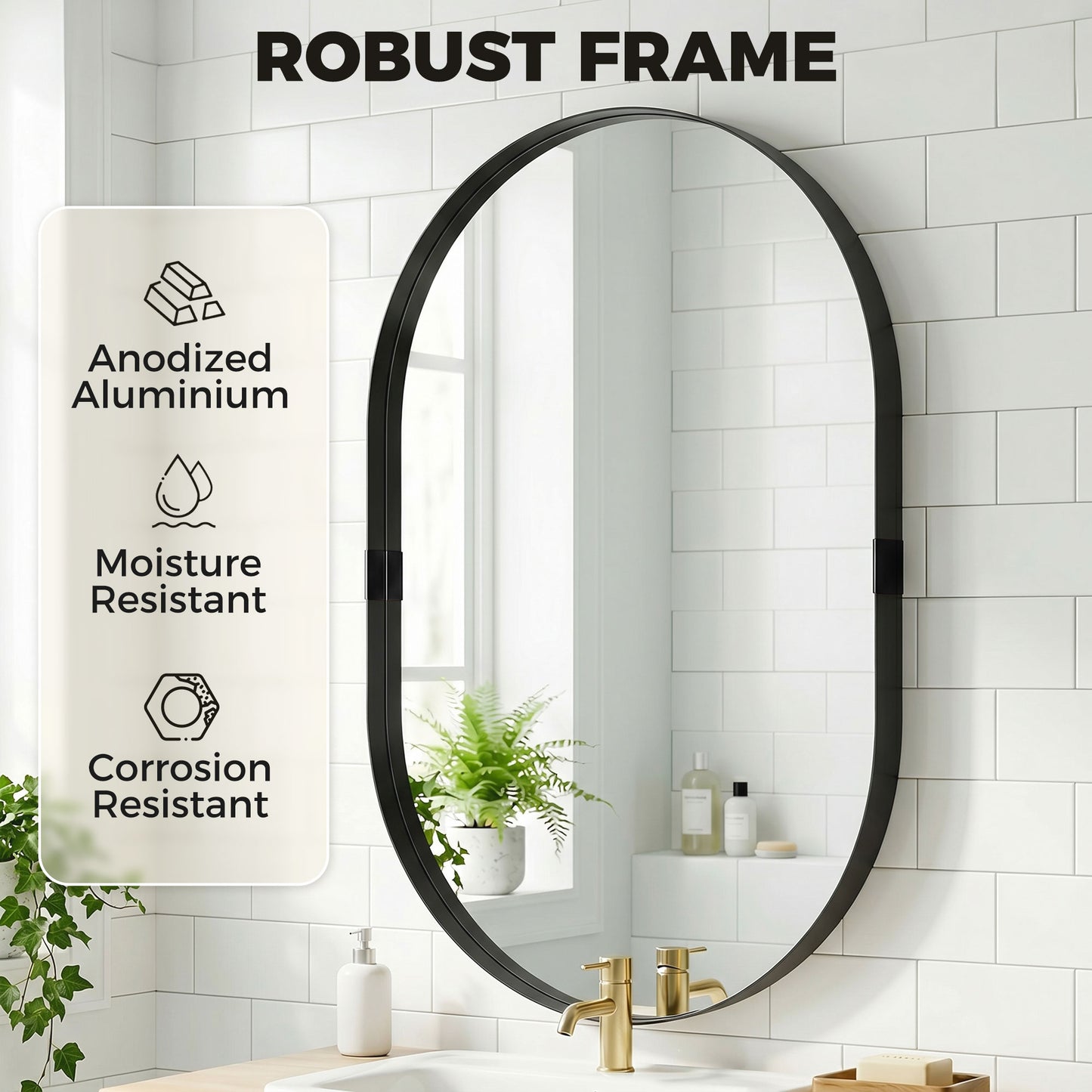 Wall Mirror, Bathroom Mirror with Elevated Aluminium Alloy Frame, 60 x 90 cm, Black