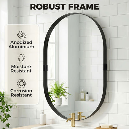 Wall Mirror, Bathroom Mirror with Elevated Aluminium Alloy Frame, 60 x 90 cm, Black