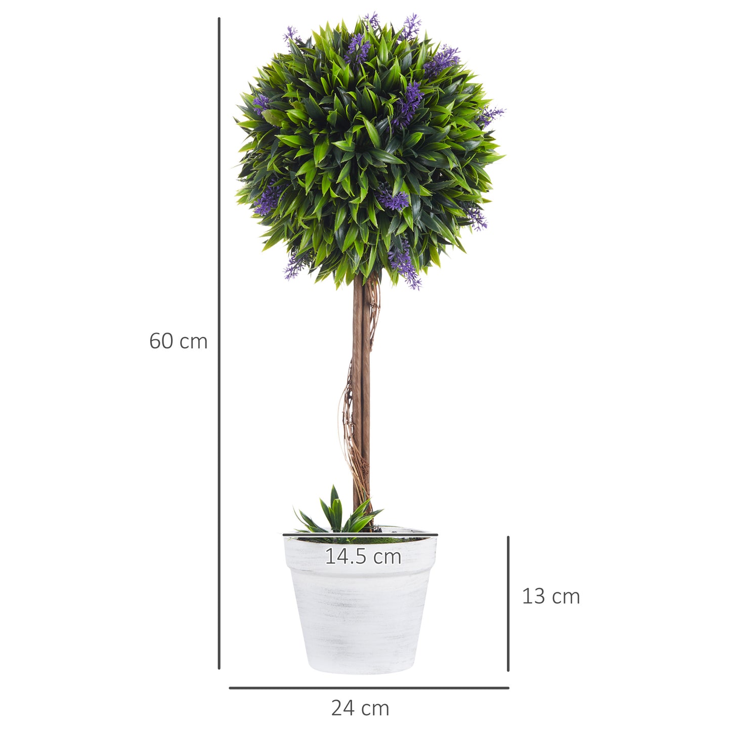 Set of 2 Decorative Artificial Plants Ball Trees with Lavender Flowers in Pot Fake Plants for Home Indoor Outdoor Decor