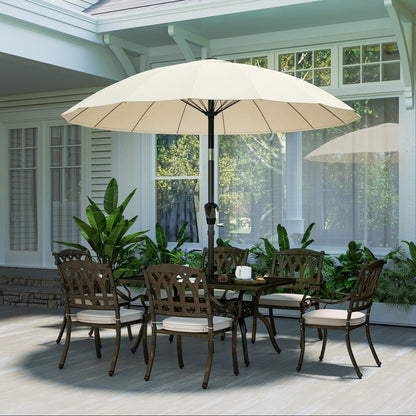 2 m Shanghai Garden Parasol Umbrella with 16 Fibreglass Ribs, Outdoor Parasol Sun Shade with Crank & Tilt, Cream White