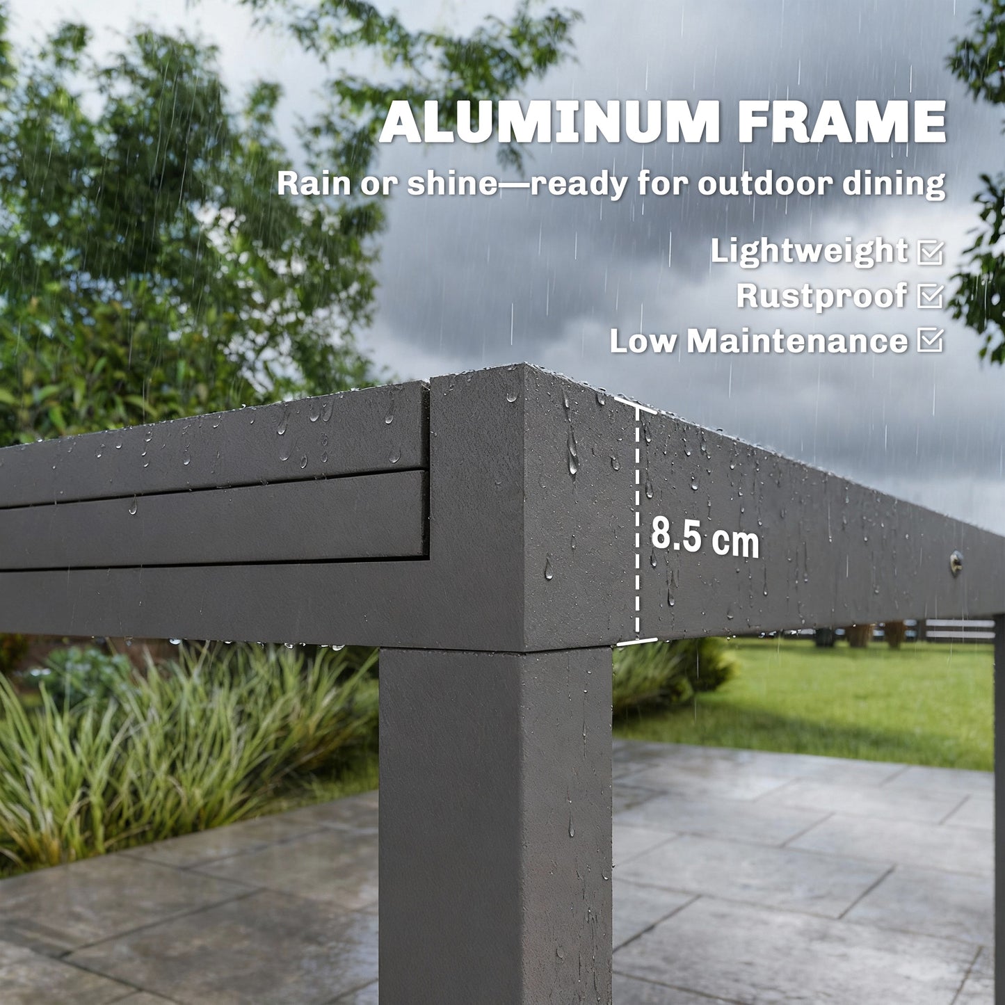 Extending Garden Table for 6-10, Aluminium Outdoor Dining Table with Tempered Glass Top, Grey