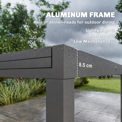 Extending Garden Table for 6-10, Aluminium Outdoor Dining Table with Tempered Glass Top, Grey