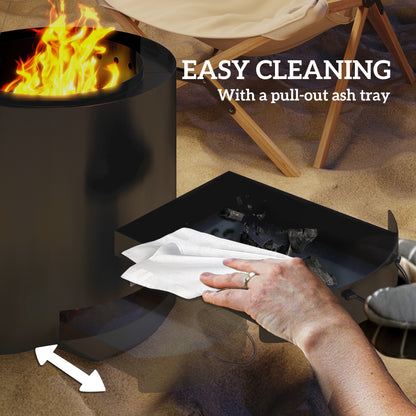 Metal Wood-burning Fire Pit with Fire Poker - Black