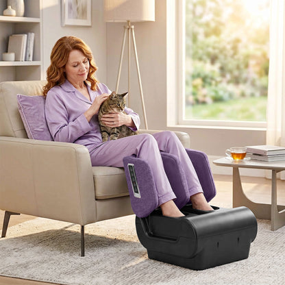 2 in 1 Foot and Calf Massager with Heat, Air Compression, Timer, 3 Modes & Intensities, Purple and Black